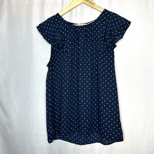 Old Money Nautical Coastal navy with polka dot top with flutter cap sleeves, M